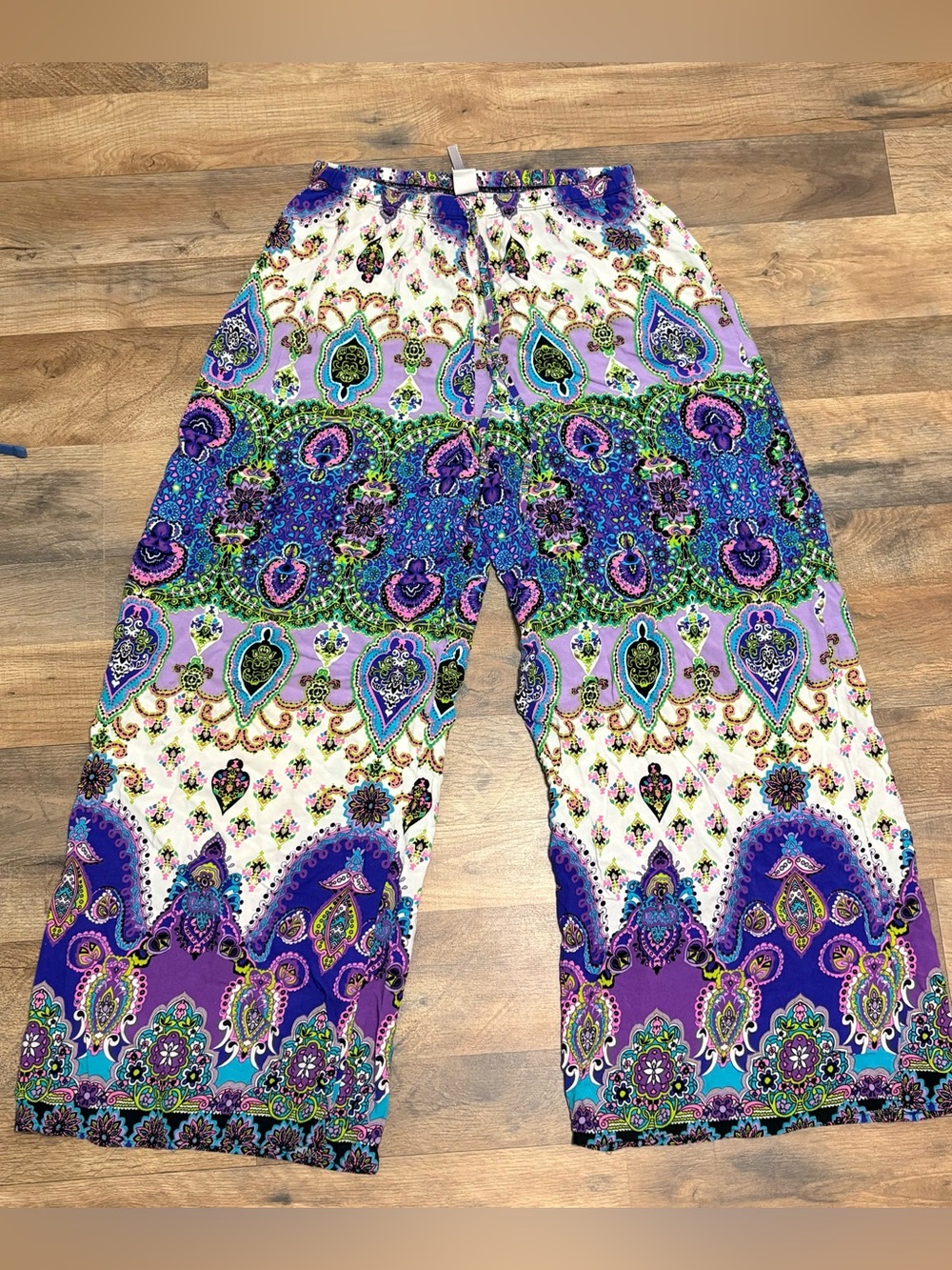 Yummy Plus Women’s Boho Paisley Wide Leg Palazzo Pants Size XL Purple Festival